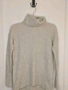 Not Monday Cashmere Sweater Sophie Waffle Stitch Turtleneck Light Gray Cloud XS